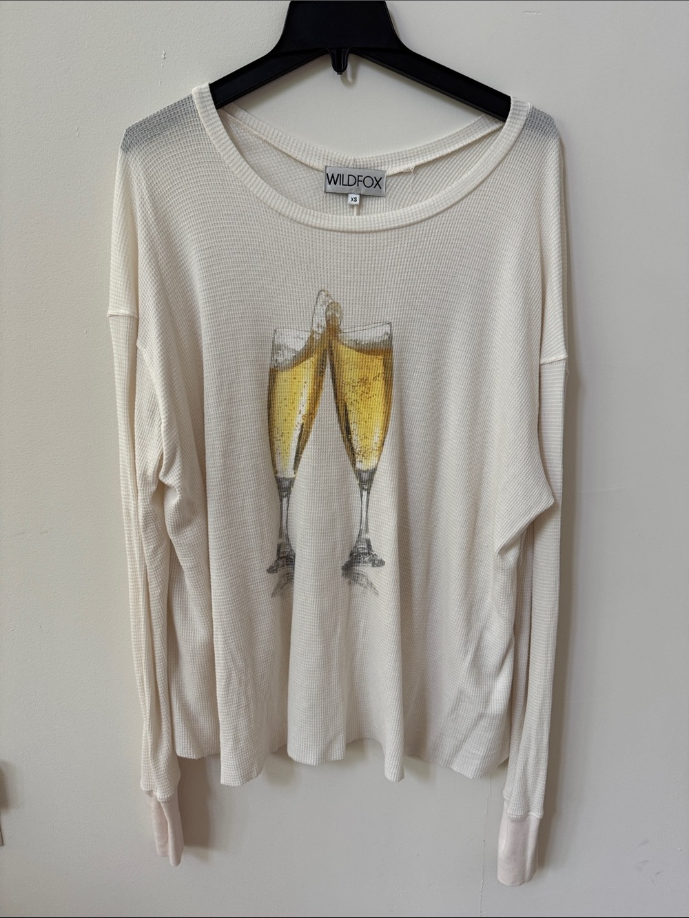 Wildfox Cream Waffle-Knit Champagne Toast Long Sleeve Top